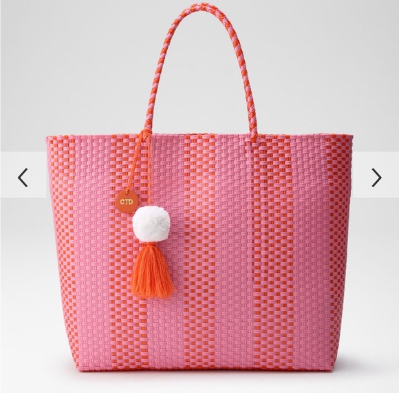 Mark & Graham Handbags - Mark & Graham SAYULITA WOVEN BEACH TOTE pink & orange md personalized